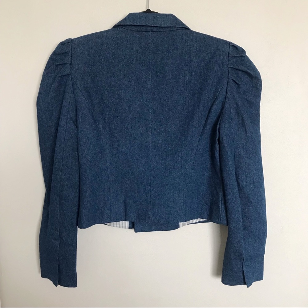 500 Maison Cinqcent Denim Puff Sleeve Blazer Jacket Size Medium NWOT Cropped - Picture 7 of 12